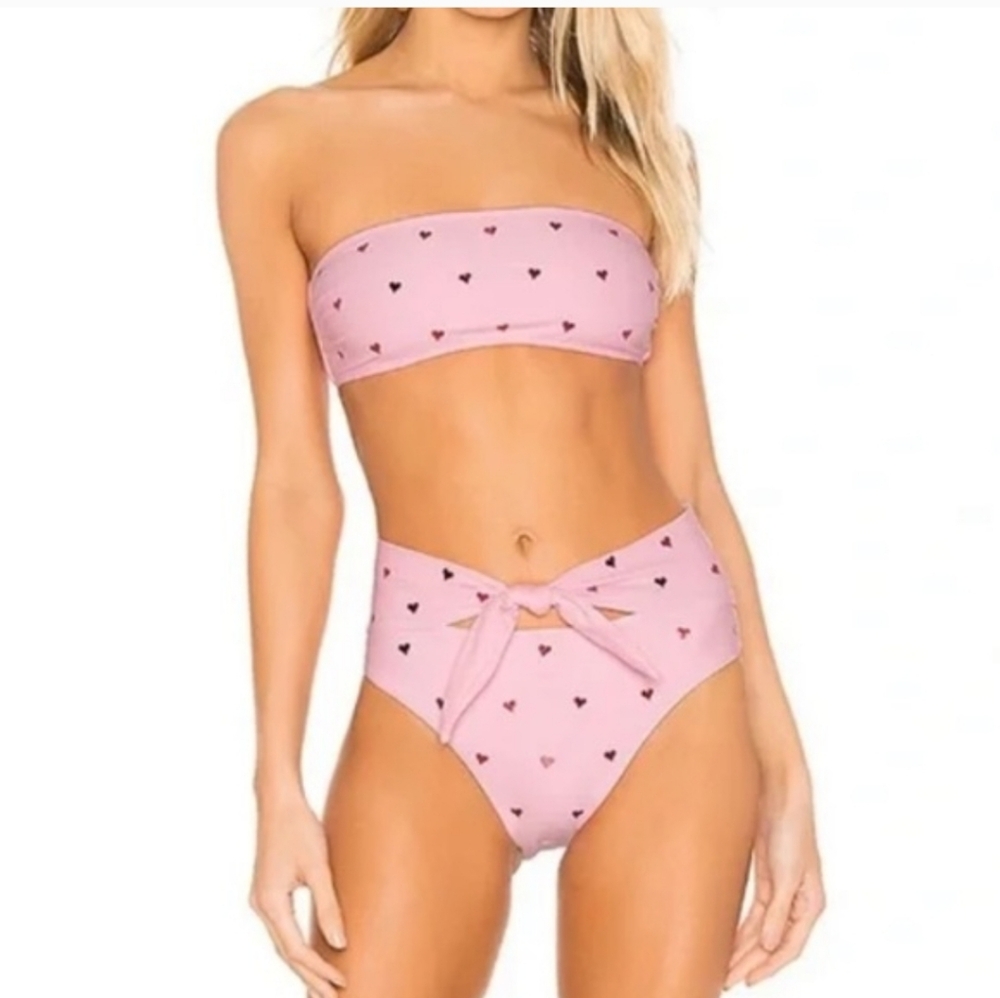 Beach Riot Island Heart Bandeau Bikini In Pink Small Top, Medium Bottom